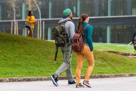 Students on campus walking